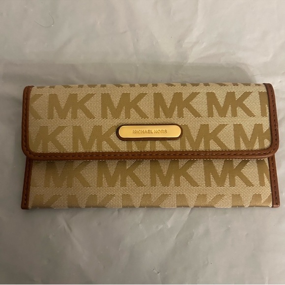 Michael Kors Handbags - Michael Kors Beige and Brown Monogram Wallet